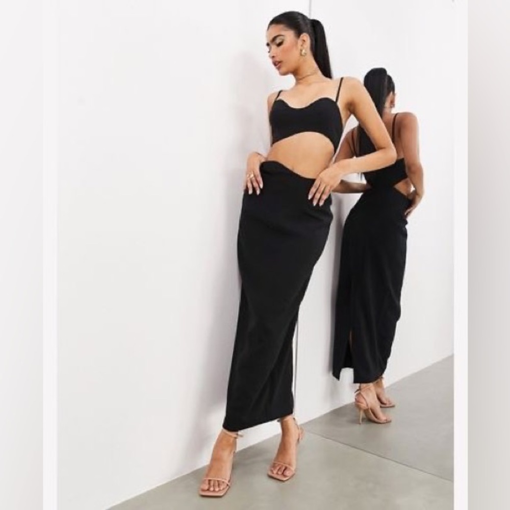 ASOS EDITION Cami Wavy Cutout Midi Dress In Black
